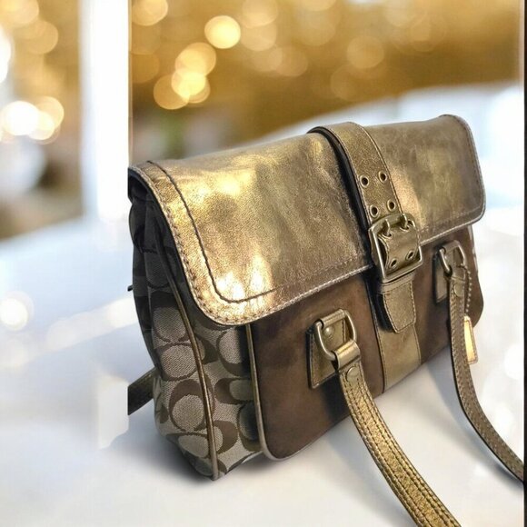 Coach Handbags - Vintage COACH Gold Metallic Signature Shoulder bag/ Satchel